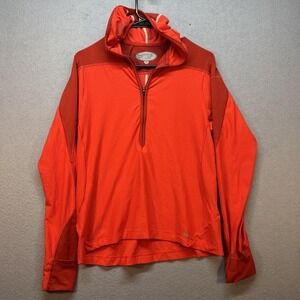 REI Pullover Womens Medium Red Hooded 1/4 Zip Lightweight Running Hiking Top